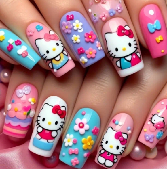 Hello Kitty Cute Pastel Reusable Press-on Nail Kit W/Jelly Tab Sheet & Nail File - Picture 9 of 9